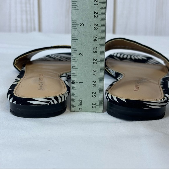 Who What Where See Ya Sloane Sandals Black White Gold Palm Slip-on Slide Size 6 - Picture 9 of 9